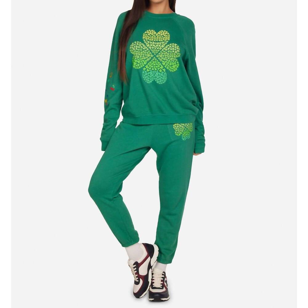 NEW LAUREN MOSHI alana ombre butterfly clover sweatshirt in green